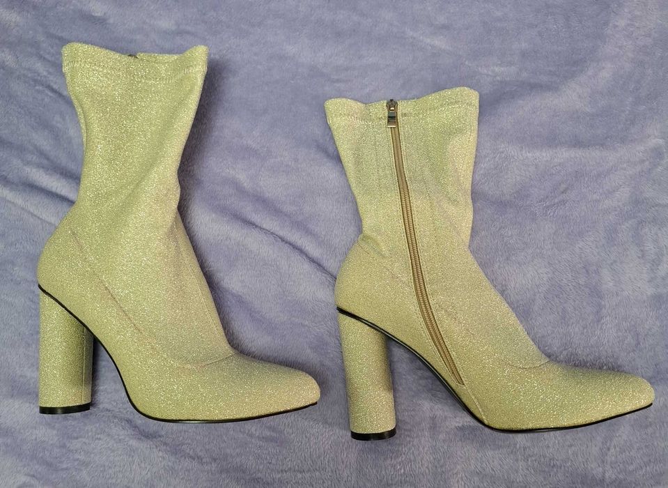 Ghete textile cu sclipici Blink 41, cu toc rotund