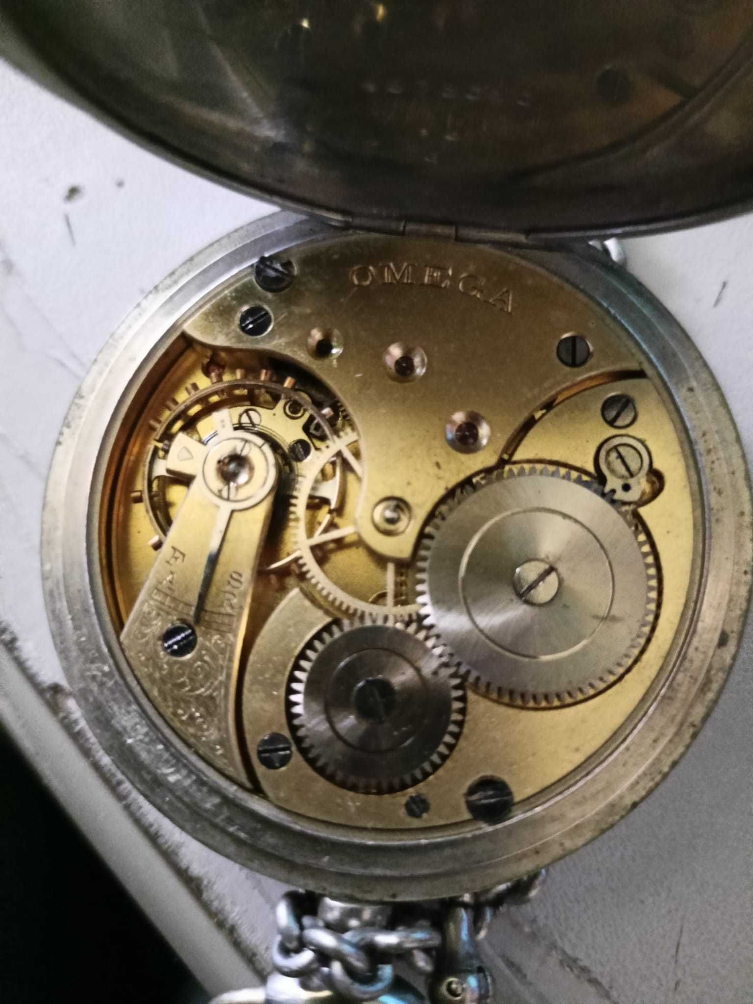 Ceas de buzunar cu lant de argint OMEGA anul 1917 FUNCTIONAL