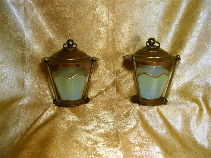 Veioze Art Deco Vienez, cupru, opalina, vintage