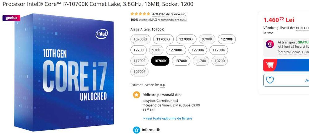 Kit Gaming aorus z490 elite ac+ i7 10700k stare impecabila