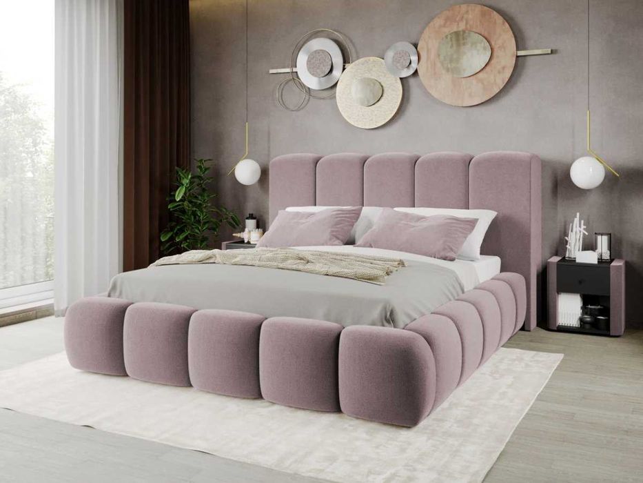 Pat Tapitat Noel Roz - Velluto 14 cu somiera rabatabila si lada