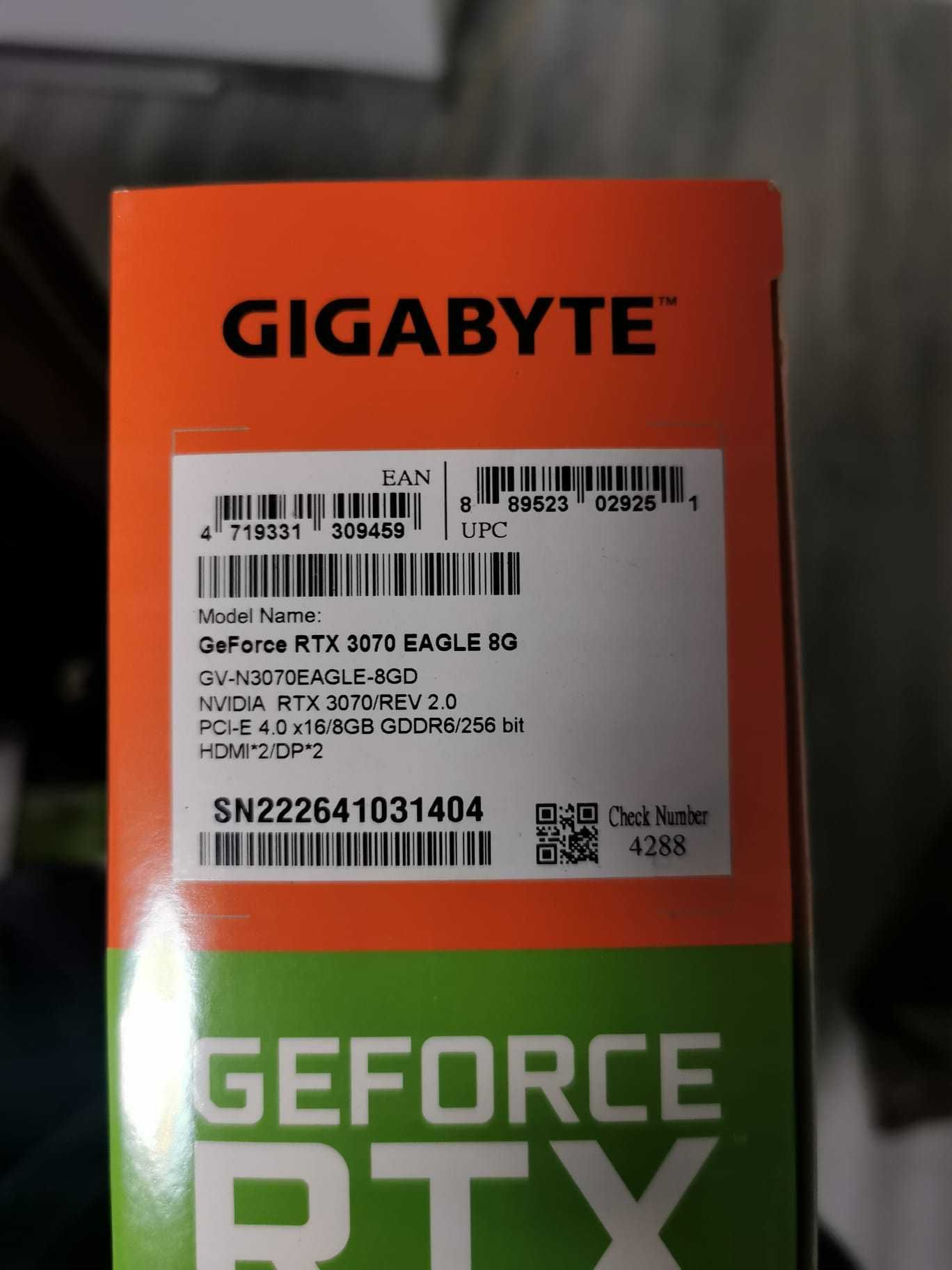 Placa video gigabyte 3070 8g sigilata