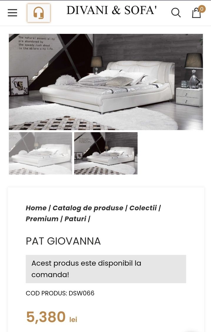 Pat Divani & Sofa lemn masiv piele naturala 180x200 Somiera inclusa