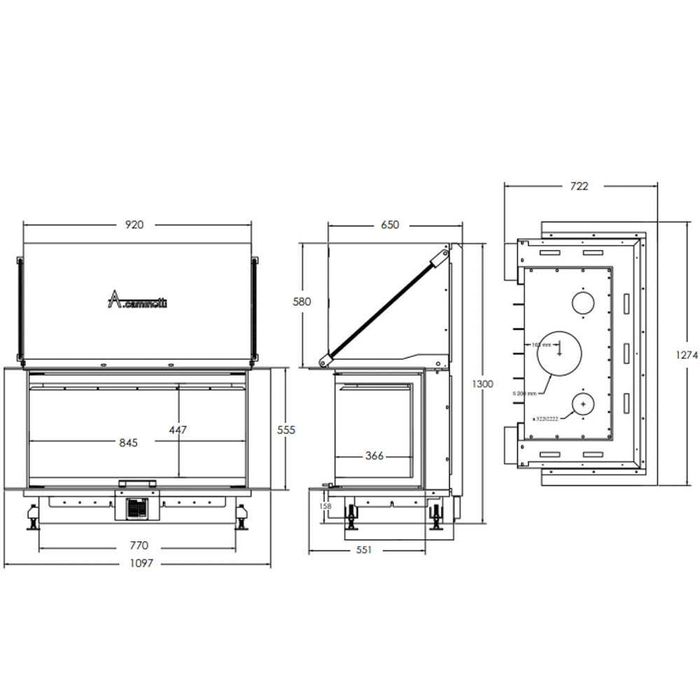Focar de semineu pe lemne cu o singura fata vitrata FLAT 80 Open Side