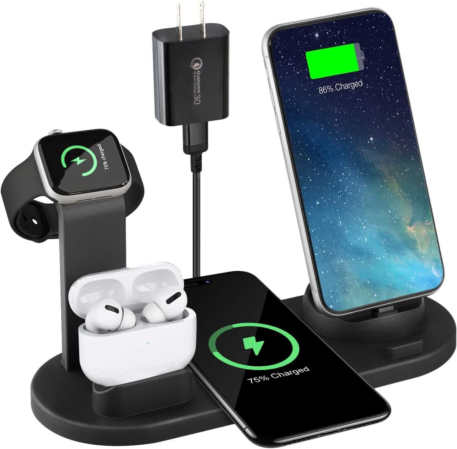 Безжично зарядно устройство BXD-07D за Airpods/iPhone/Apple Watchс,Qi