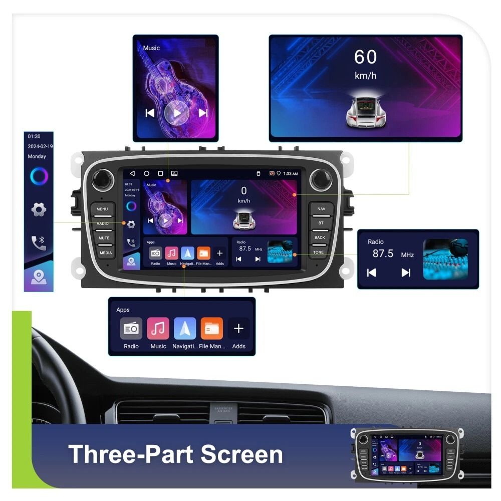 Navigatie Android Ford Focus Kuga Mondeo 4GB RAM 64GB ROM Quad Core