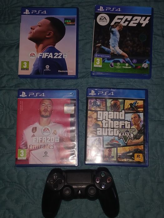 Pachet jocuri PS4 + Controller original Sony (GTA V, FIFA 20/22, FC24)