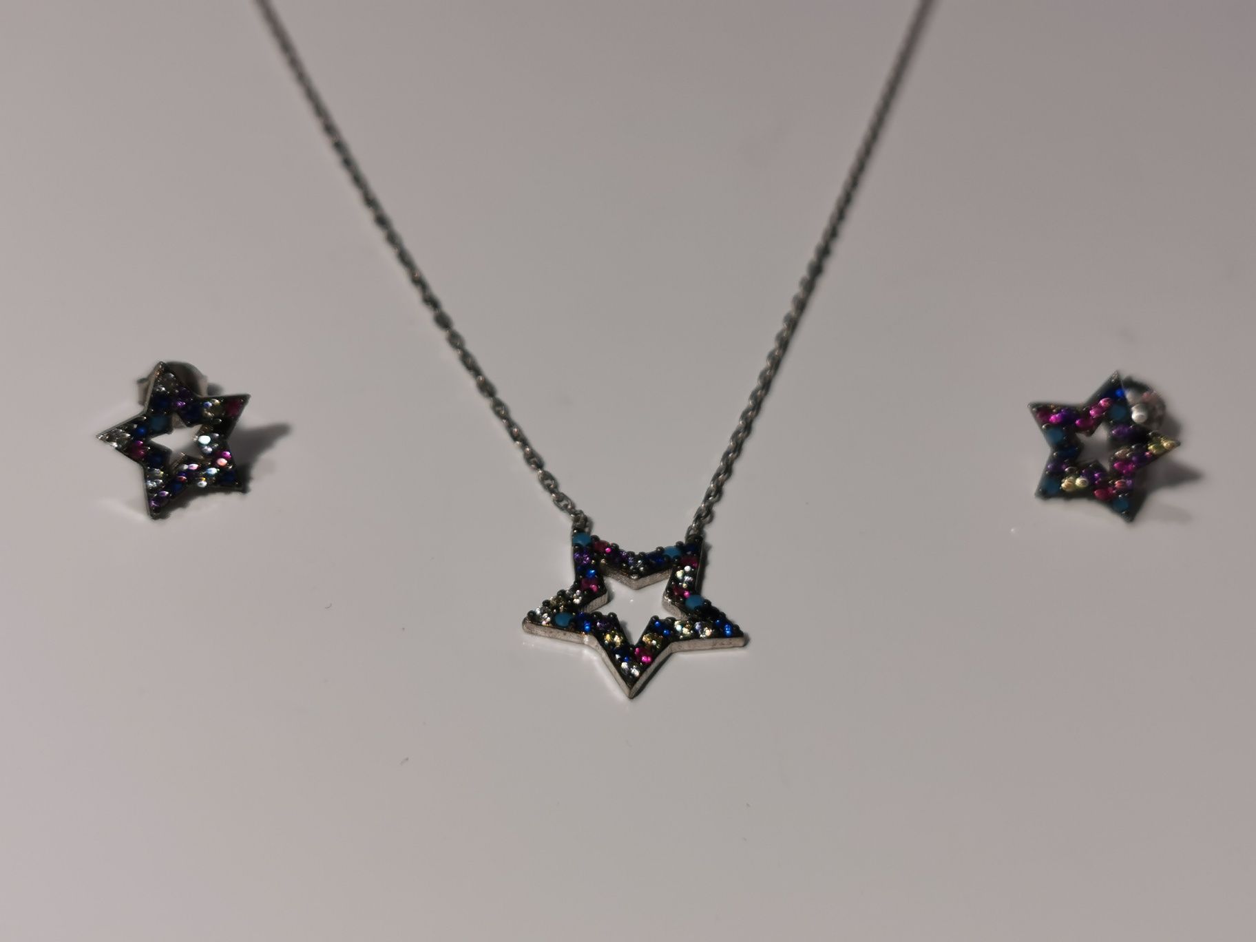 Set argint 925 Stea - cristale multicolore - colier și cercei