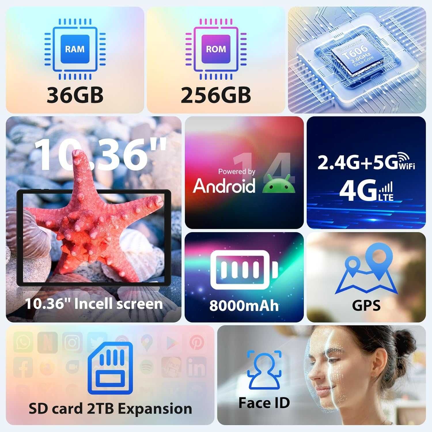 FORUSER Android 14 таблет 10.4 инча 36GB RAM+256GB ROM