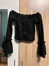 Черна дамска блуза - crop top, елегантна