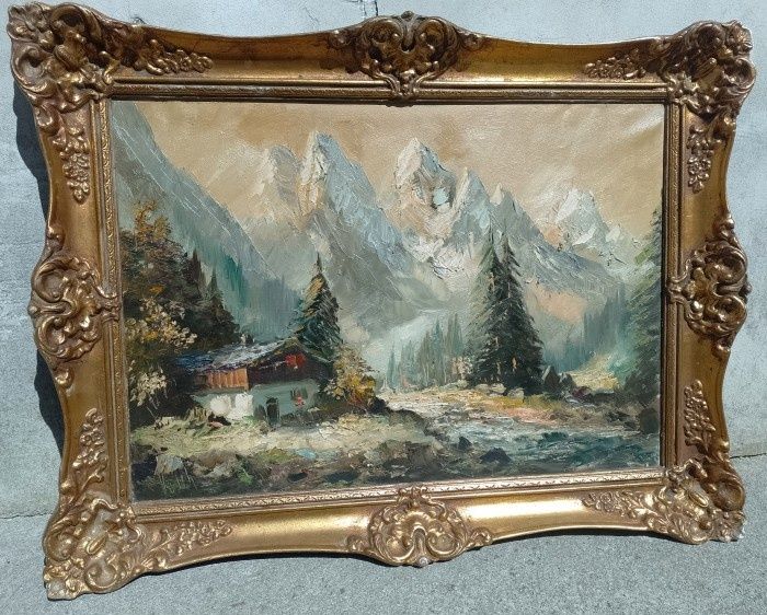 Tablou Ulei pe pânză o lucrare realizată în cuțit semnata încadrată î