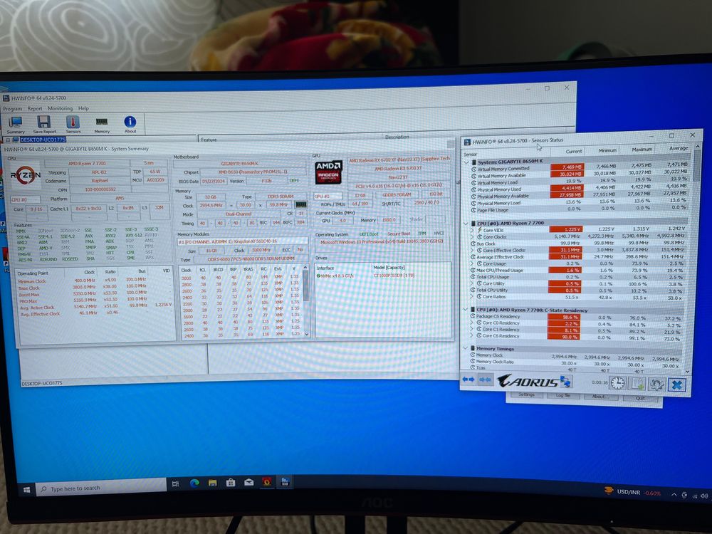 Pc ryzen 7700, 32gb ddr5 6000mhz, rx 6700xt