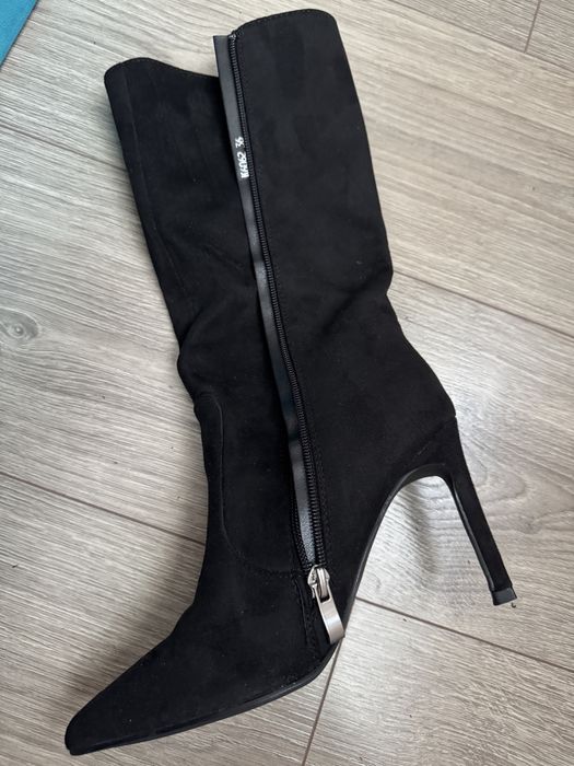 Cizme piele intoarsa cu toc stiletto