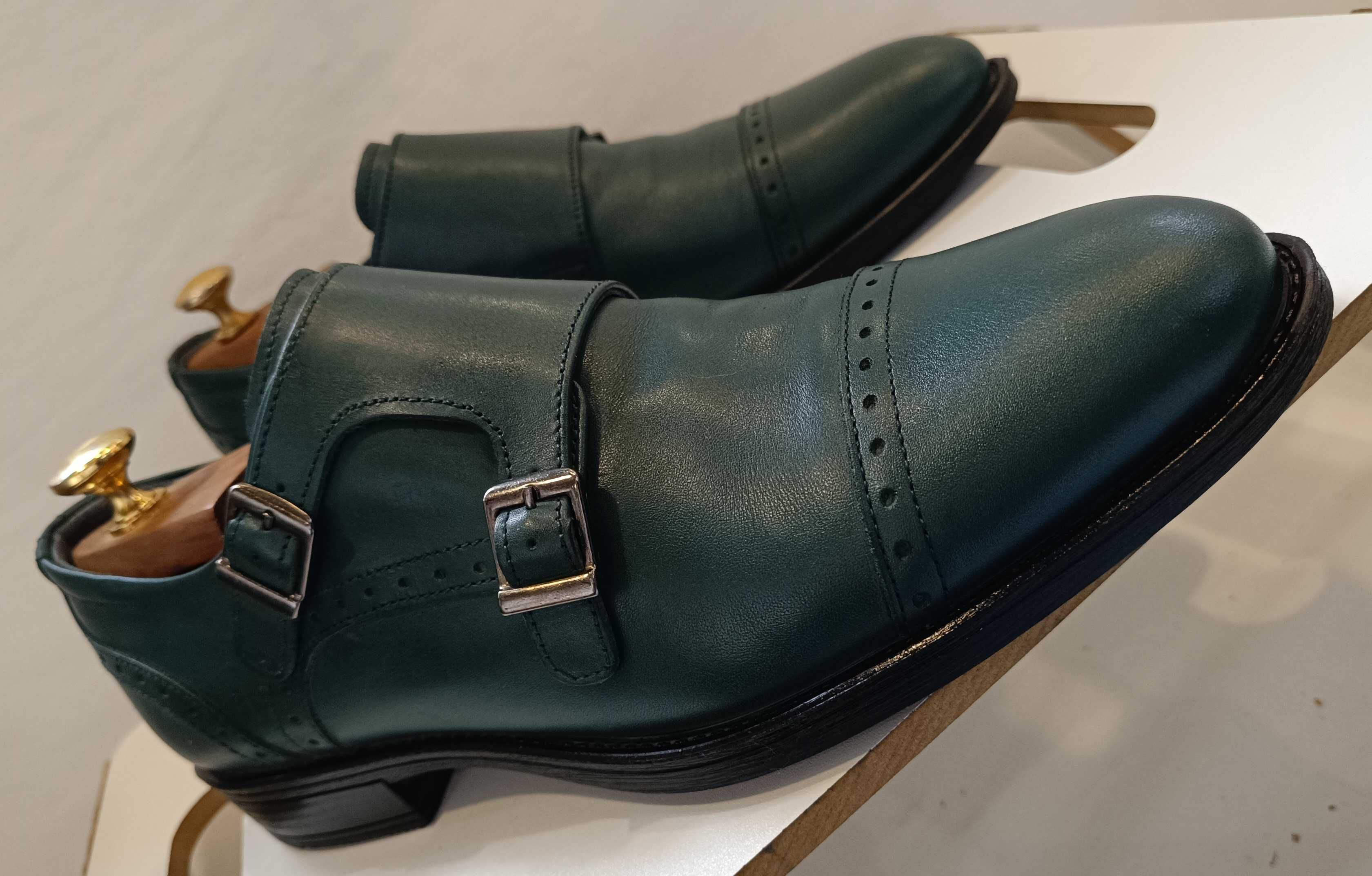 Pantofi double monk 40.5 41 cap toe Bellagio piele naturala moale