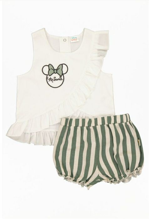 Minnie Mouse, Set tricou si pantaloni scurti fete, Alb, din bumbac