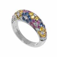 Inel din aur alb 18K cu safire colorate si diamante, IAU242