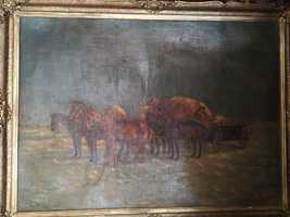 Căruță cu cai, scoala Baia Mare, 120x90 cm