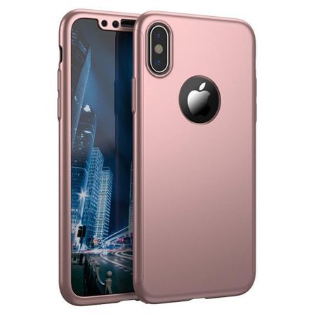 Husa Full Cover 360° (fata + spate) pentru Apple iPhone X, rose gold