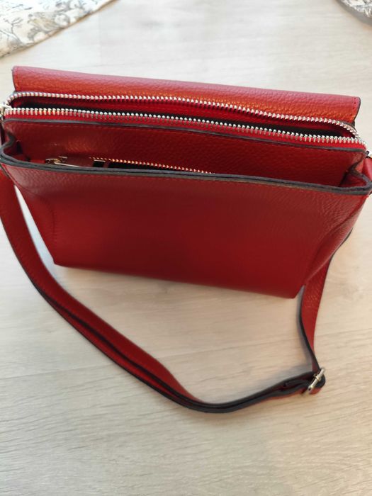 Geanta de piele naturala roșie