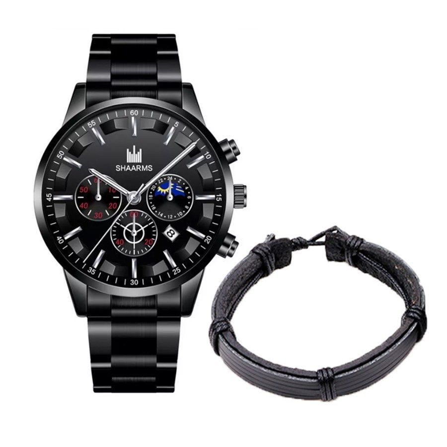 Мъжки елегантен водоустойчив часовник BASID / Цвят – черен