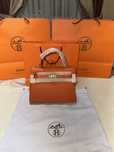 Geanta dama hermes kelly 25cm orange cu accesorii aurii