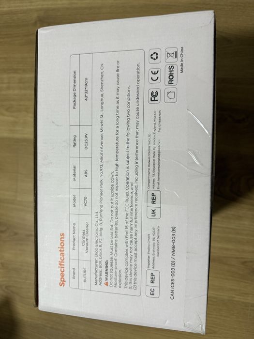 Aspirator vertical fără fir Buture VC70 - Nou, Sigilat