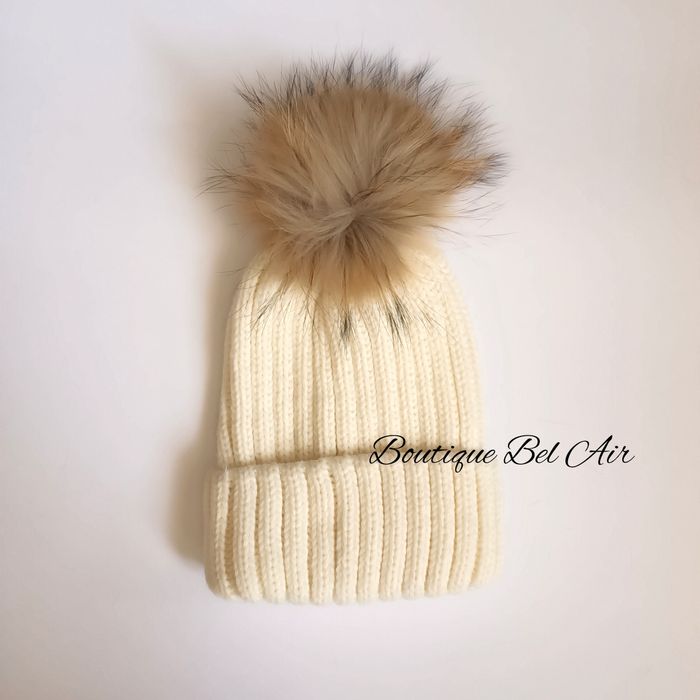 Зимна шапка с помпон от естествен косъм, зимна шапка, естествен пух