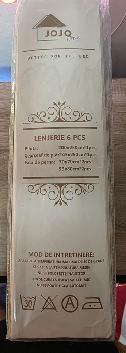 lenjSet lenjerie de pat JOJO Home, 6 Piese, imprimeu frunze-fluturi