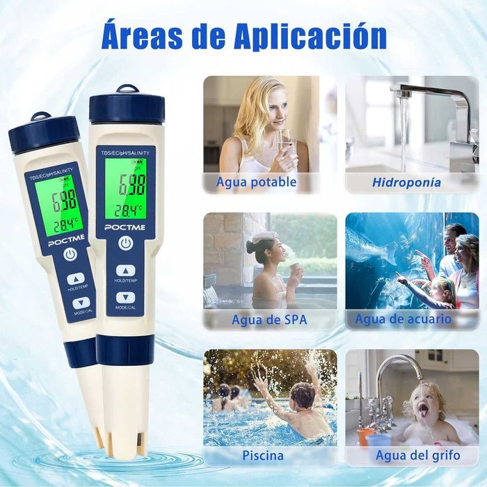 Poctme  5 в 1 тестер за вода -  pH/TDS/EC/Соленост/Температура