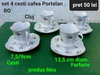 Set 4 cani cafea cu farfurii portelan