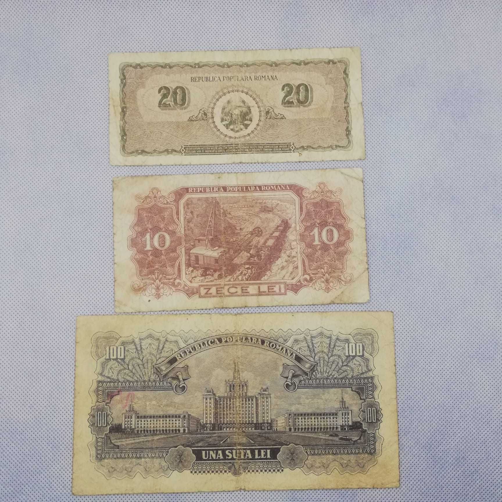 Bancnote vechi 3 lei 1966, 5 lei 1952, 500 lei 1941 și 10 lei 1952