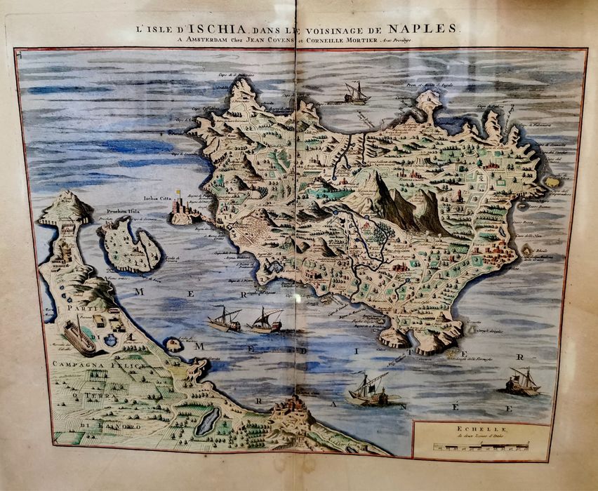 Картина литография карта оригинал L’isle d’Ischia Naples на 250 години