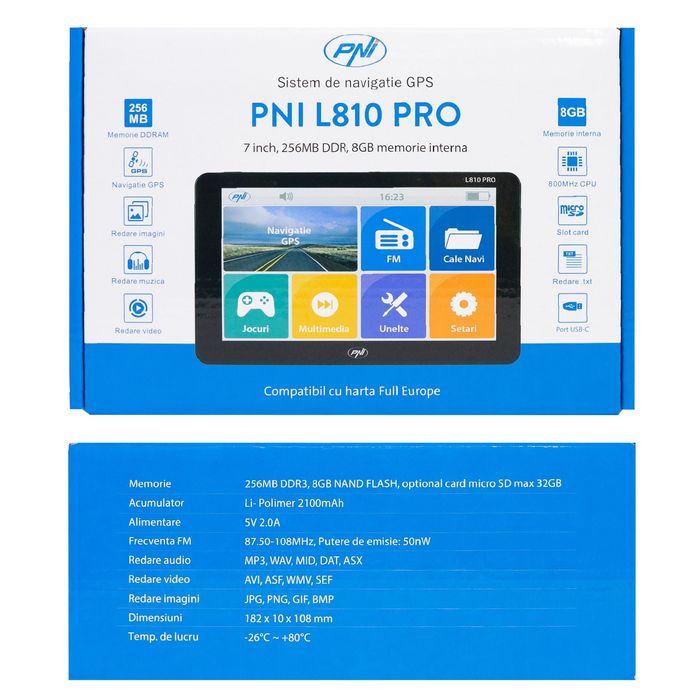 Sistem de navigatie GPS PNI L810 PRO ecran 7 inch, 800 MHz
