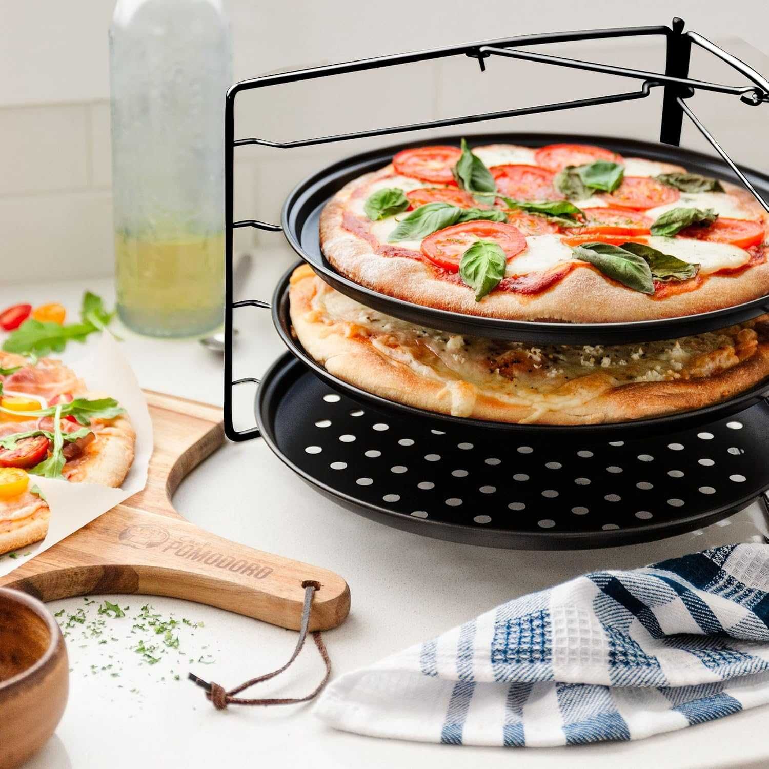 Pizza Tavă rotundă pentru pizza 3 farfurii și 1 grătar