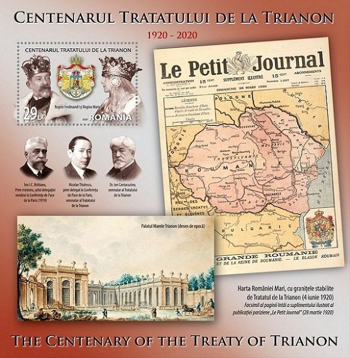 Super timbre colita rara cu Tratatul de la TRIANON, nestampilata