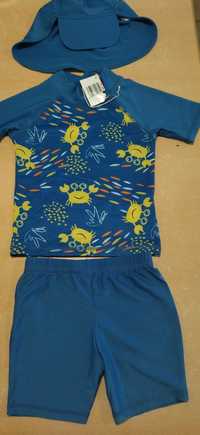 Бебешки комплект бански с UV защита за плаж от 3 части: тениска, панта