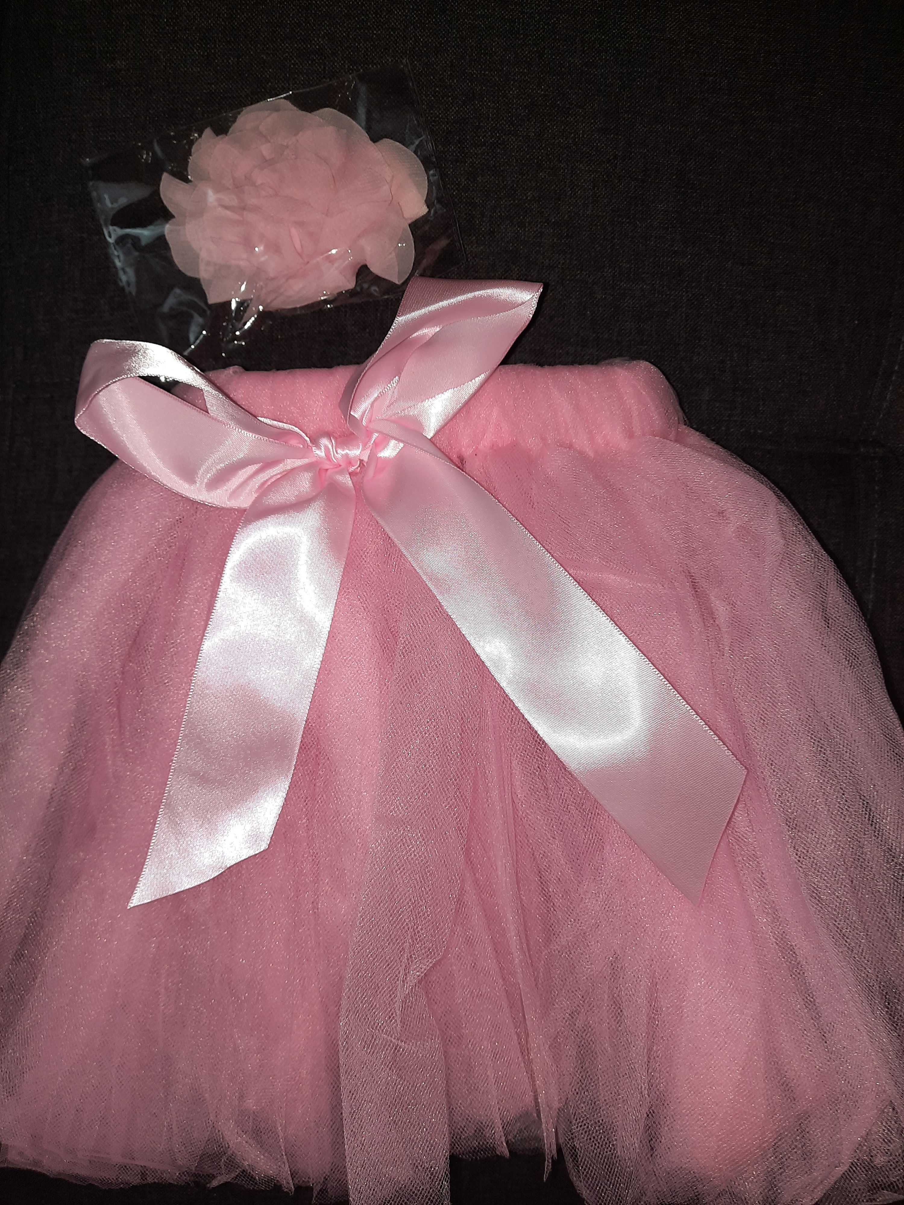 Costum tutu roz bentita cu floare/sedinte foto botez