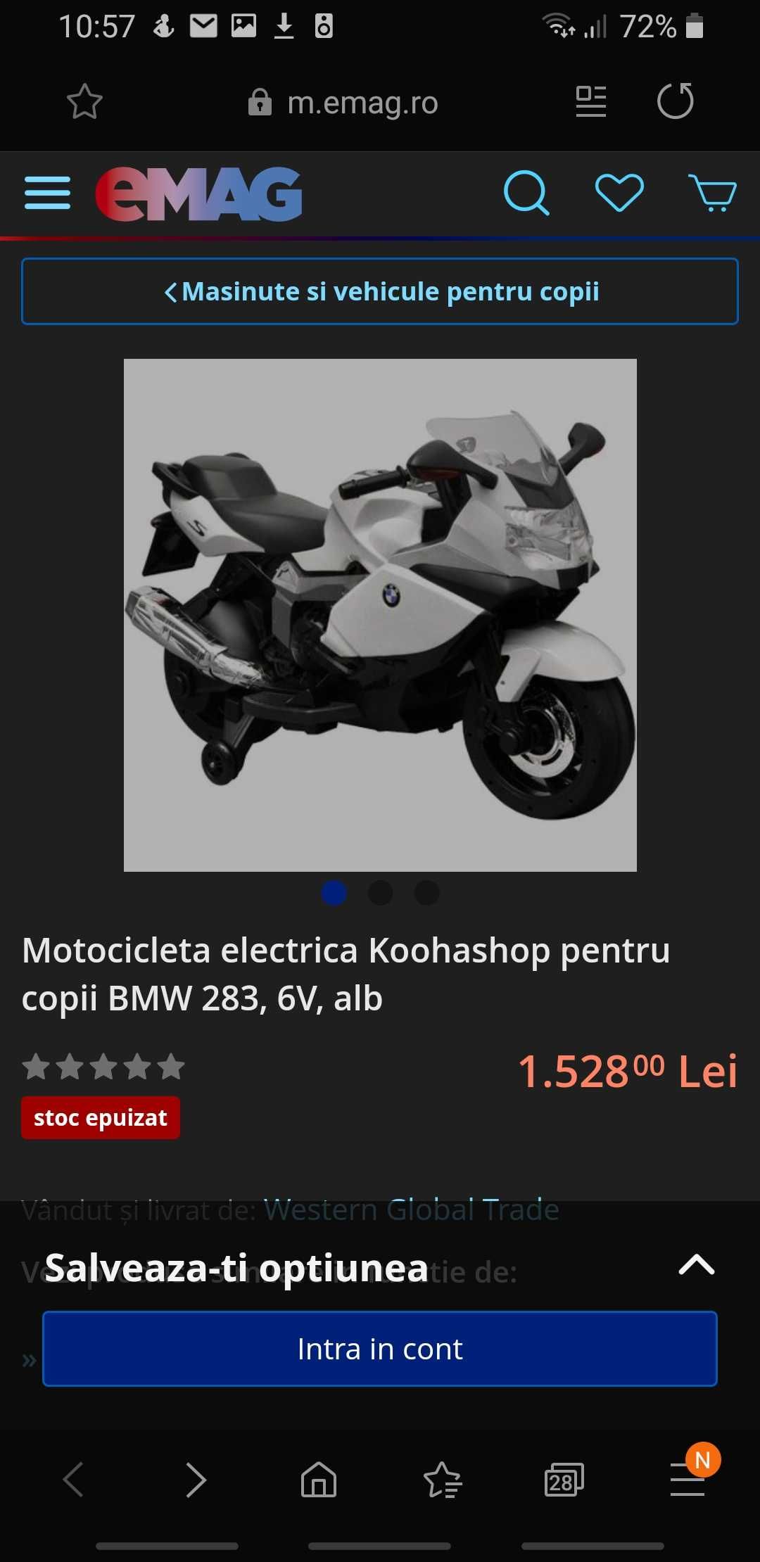 Motocicleta electrica Koohashop pentru
сорii BMW 283,6V, alb