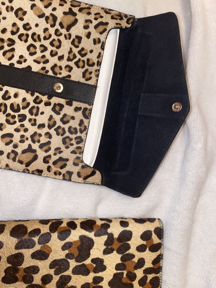 Set Portofel clutch Zara + husa tableta piele naturala,leopard print