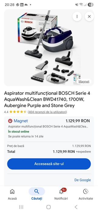 Aspirator Bosch cu funcție de spălare 1700w