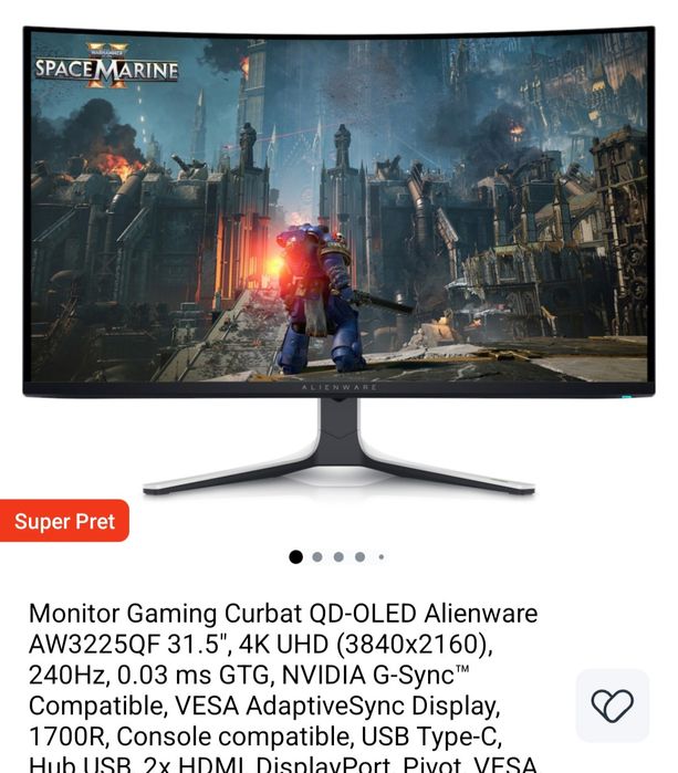 Monitor gaming Alienware 31,5 inch nou