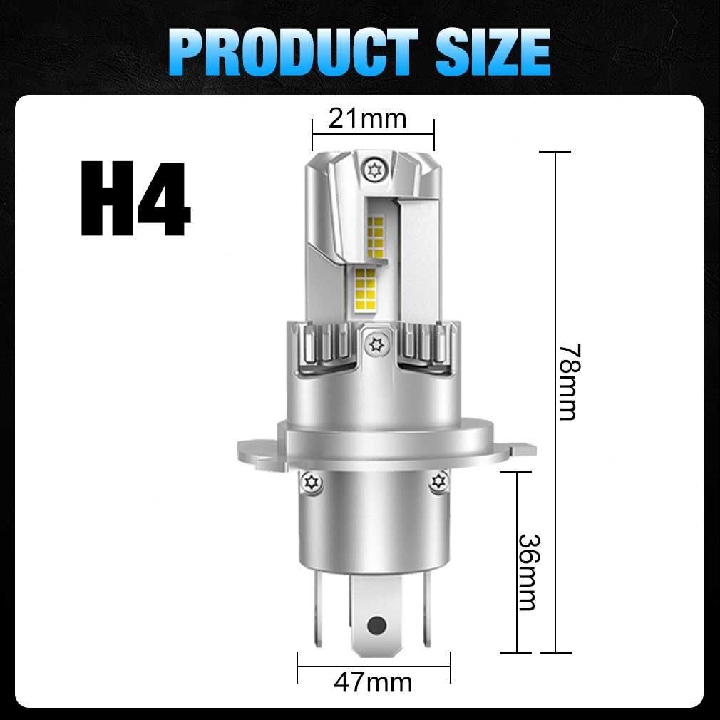 2 БРОЯ 200W Умалени LED Диодни крушки H4 9-32V +300%