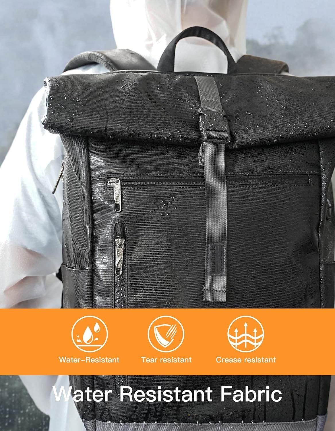 Rucsac Inateck RollTop 25–30l cu compartiment pentru laptop de 17 inch