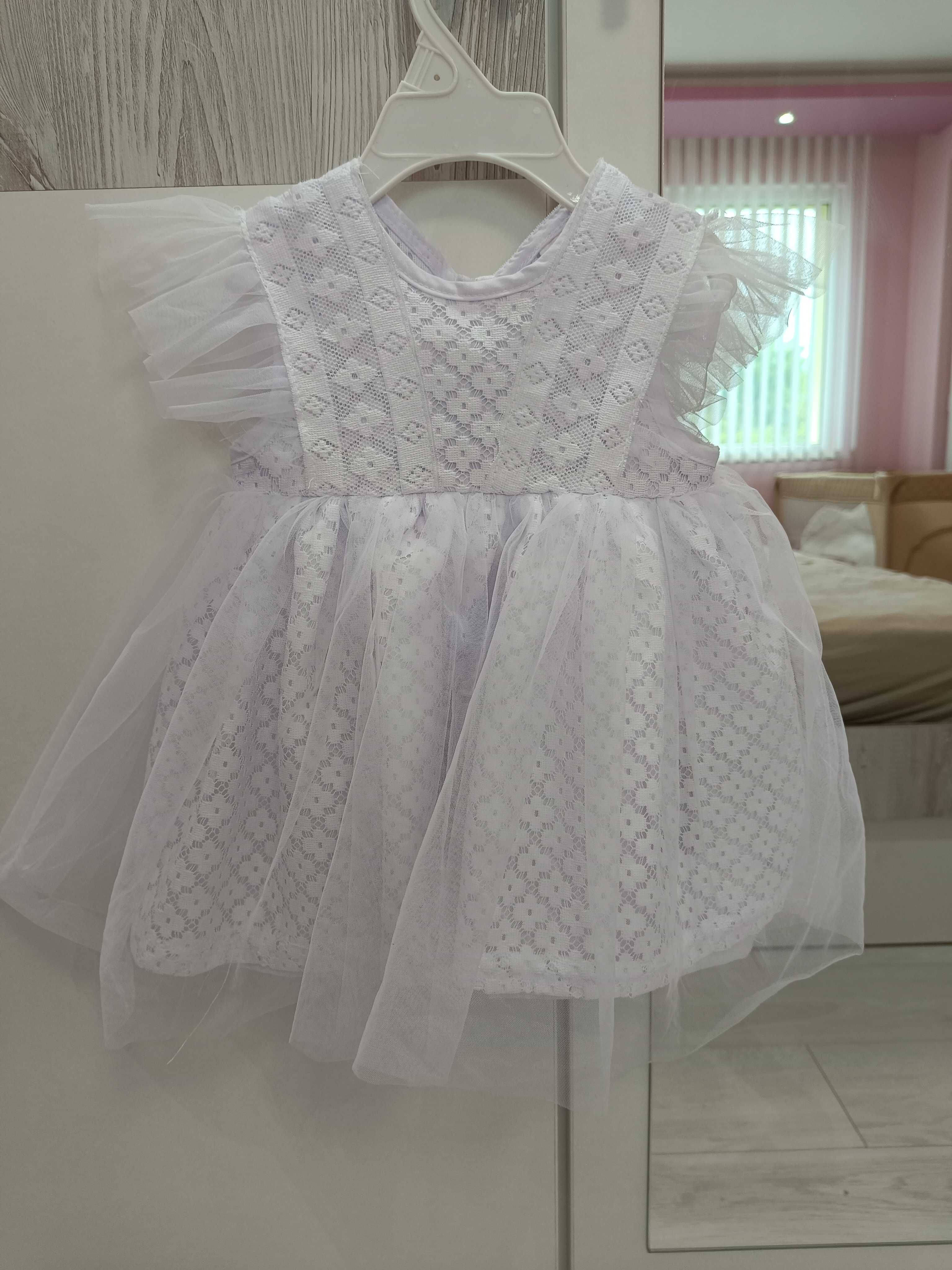 Официална бебешка бяла рокля 68см