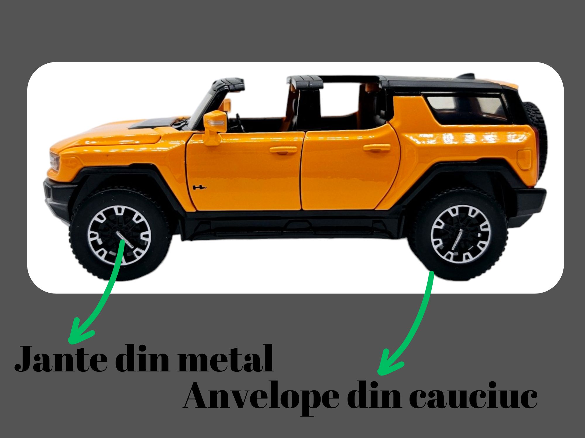 Masina metalica Hummer EV cu figurina,Sunete si lumini 16cm,Portocaliu