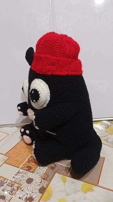 Игрушка ручной работы чёрный котик рост 25 см