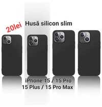 Husa Slim iPhone 15 . 15 Plus . 15 Pro . 15 Pro Max . Silicon Negru