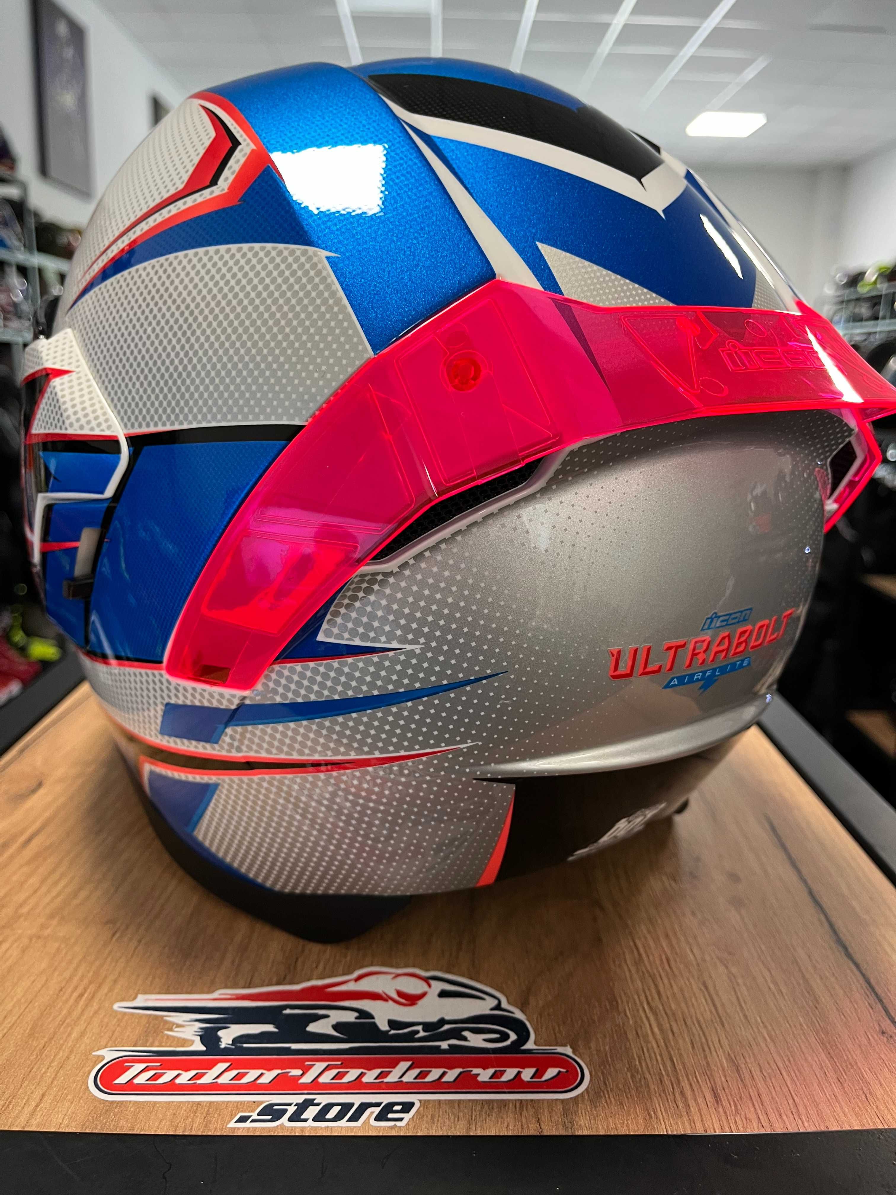 Мото каска ICON AIRFLITE ULTRA BOLT GLORY GLOSS,M 57-58см. два визьора