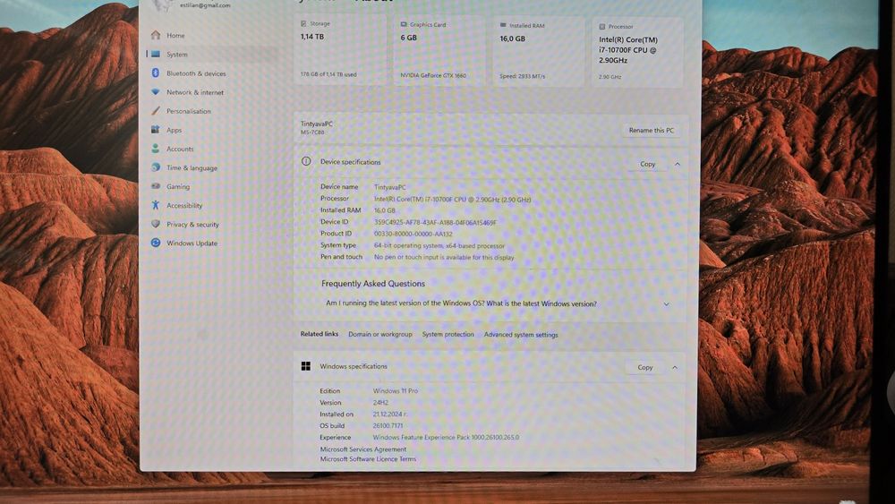 Компютър i7 10700F, 16GB DDR4, 250GB SSD NVMe + 1TB HDD Nvidia GTX1660