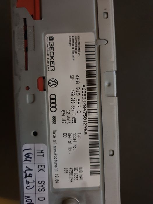unitate modul navigatie GPS DVD MMI, cod 4E0919887C 4E0910887D